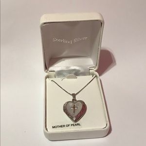 Mother of Pearl Cross Religious Locket and Chain